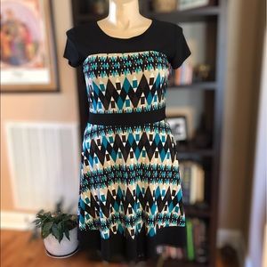 New Directions LARGE Patterned Dress Black, Blue, Tan & Brown